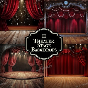 Theater Stage Backdrops - 11 Curtain Backgrounds - Perfect for Performances, Portraits, and Drama Scenes - Vintage Curtain Stage