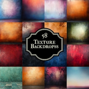 May include: A set of 58 digital texture backdrops in various colors and patterns. The backdrops are perfect for photographers and graphic designers who want to add a unique touch to their work.