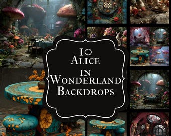 Alice in Wonderland Backdrop, Tea Party Photography Background, Birthday & Party Photo Prop, Whimsical Photo Booth Scene, Alice Backdrops