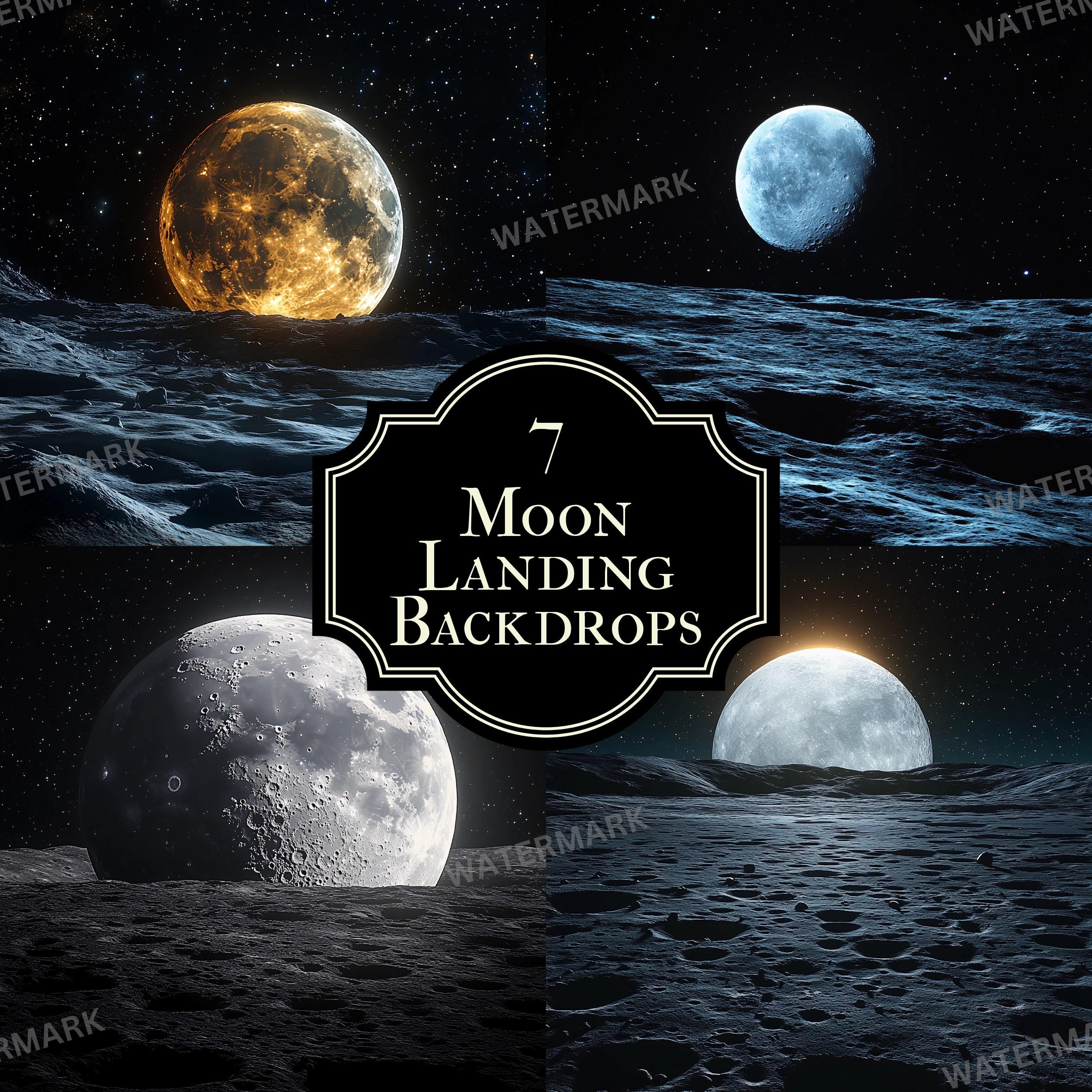 Moon Landing Photography Backdrops, Space Digital Overlays (7 Jpgs
