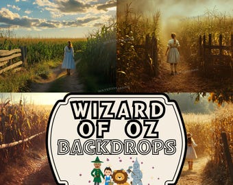Wizard of Oz Backdrop, Dorothy and Scarecrow, Yellow Brick Road (Digital Download)