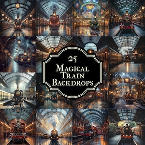 Peut inclure: 25 fonds d'écran de train magiques mettant en scène une variété de trains à vapeur dans différents décors, notamment une forêt enneigée, une ville animée et une gare grandiose.