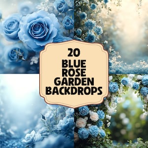 Blauwe rozentuin fotografieachtergronden, dromerige bloemenoverlays (20 jpg's)