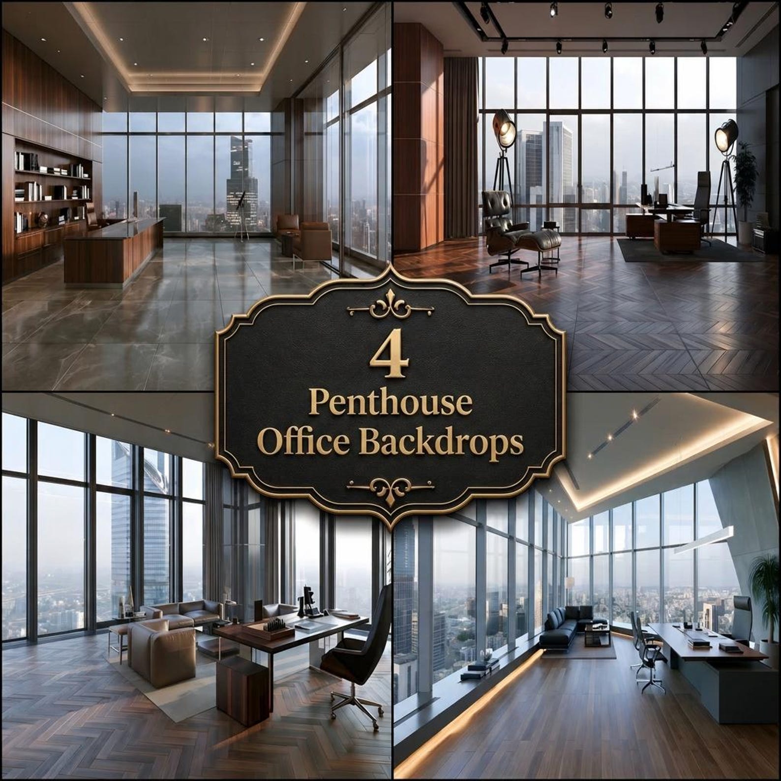 Luxury Penthouse Office Digital Backdrops, Corporate Executive Suite ...