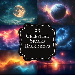 Celestial Space Digital Backdrop Bundle - 25 High-Resolution Galaxy Photography Overlays for Fantasy Sky Scenes - Commercial Use