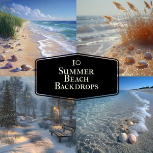 Paquete de fondos digitales de playa de verano: 10 fondos marinos con arena y olas para retratos de vacaciones, composición de Photoshop.