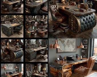Steampunk Office Desk Digital Backdrop, Industrial Background for Photography, Virtual Studio, Zoom Meeting, Cosplay, and Creative Projects