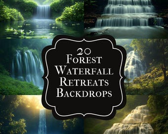 Forest Waterfall Digital Backdrop for Enchanted Nature Photography 24 High-Quality JPGs Magical Scenic Background