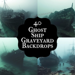 Fondos de cementerio de barcos fantasma - Fondos para fotografía de naufragios submarinos - Escenas náuticas inquietantes - Descarga digital - Barco abandonado