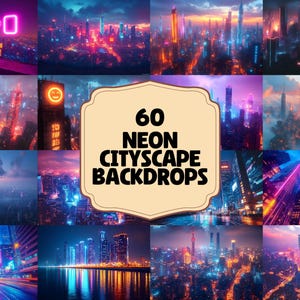 Neon Cityscape Backdrops | Digital Backgrounds for Cyberpunk & Sci-Fi Themes - Neon Backgrounds - Digital Backdrops - Cyberpunk Backdrop