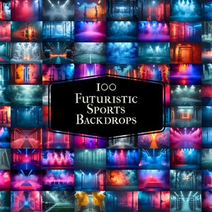 Neon Sports Photography Backdrop Bundle – 100 Digital Backgrounds - Colorful Neon Lights - Smoke Background - Futuristic, Modern Backdrops