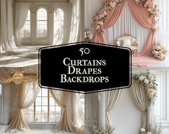 50 Curtains Drapes Backdrops | Digital Fabric Backgrounds | Elegant Drapery Scenes