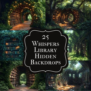 Enchanted Forest Library Digital Backdrop Collection, Whimsical Bookcase Backgrounds for Photographers, Magical Photography Overlays