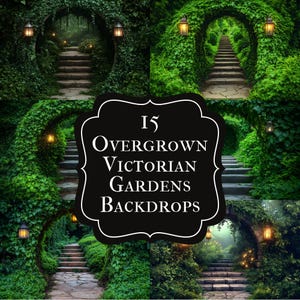 Victorian Garden Digital Backdrop, Overgrown Floral Background for Photography, Fairytale Photo Booth Fantasy Portrait, Printable Art