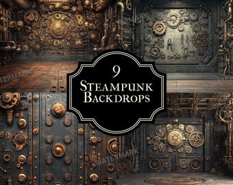 9 Steampunk Photography Backdrops – Vintage Industrial Textures (JPGs)