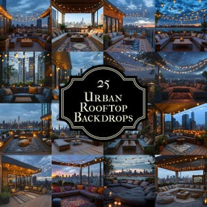 25 Urban Rooftop Backdrops - Stylish City Views Digital Backgrounds - Maternity, Portraits, Photography Background - Luxury Background
