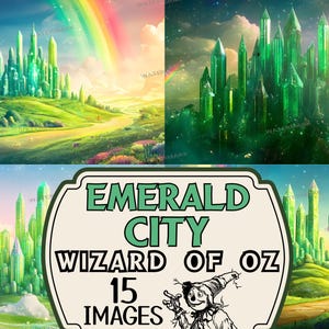 Emerald City Wizard of Oz Digital Backgrounds | Fantasy Green Cityscape Images | 15 Magical Oz Backdrops | Dorothy Wizard of OZ Backdrops
