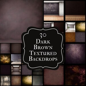 Puede incluir: Una colección de 30 fondos texturizados marrón oscuro. La imagen muestra varios fondos con diferentes texturas e iluminación, adecuados para fotografía o diseño digital. Los fondos varían en color de marrón claro a oscuro.