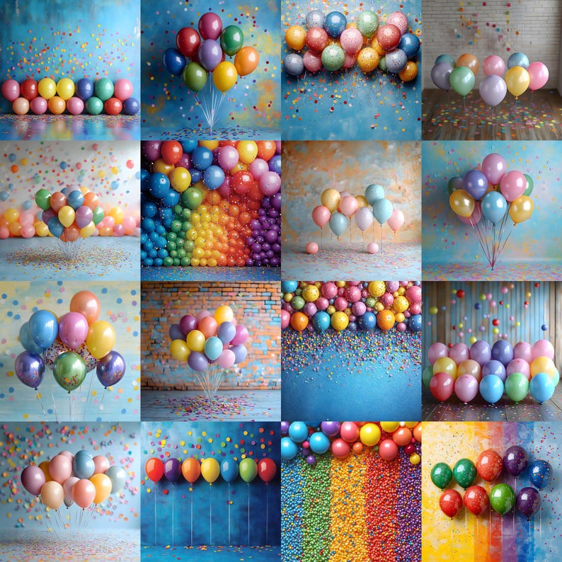 80 Rainbow Balloon Photography Backdrops | Birthday Overlays (jpgs) - Etsy