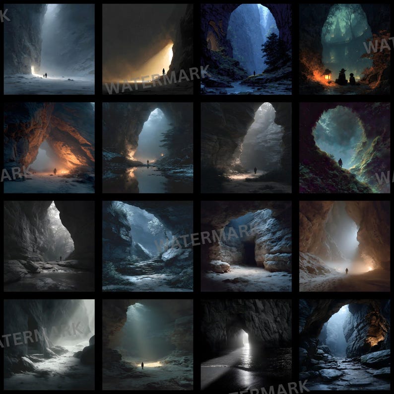 Dark Cave Corner Digital Backdrop, Fantasy Photography Background, Cave ...