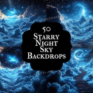 Starry Night Sky Backdrop: 50 PNGs for Celestial Galaxy Photography, Cosmic Space Universe Scenes, Twinkling Star Digital Backdrops.