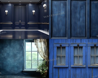 Fondo digital de habitación azul vintage – Fondo fotográfico con ambiente melancólico (PNG)