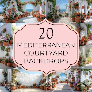 Mediterranean Courtyard Photography Backdrops – 20 Sunny Summer Scenes (Digital Download)