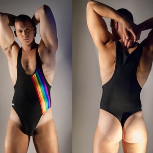 Rainbow Stripe Swim Thong Bodysuit