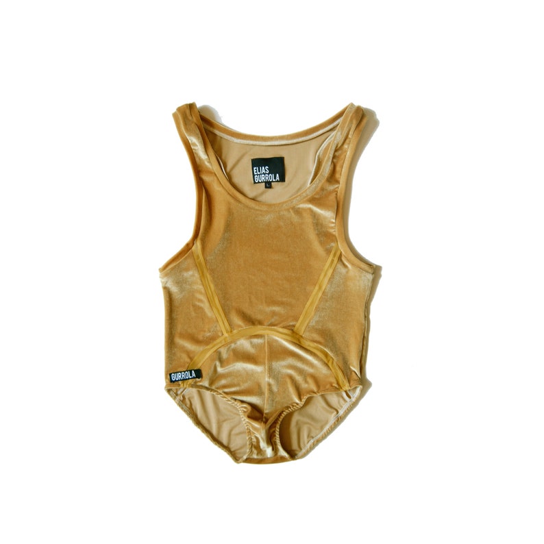 Mustard velour leotard w mesh cut outs