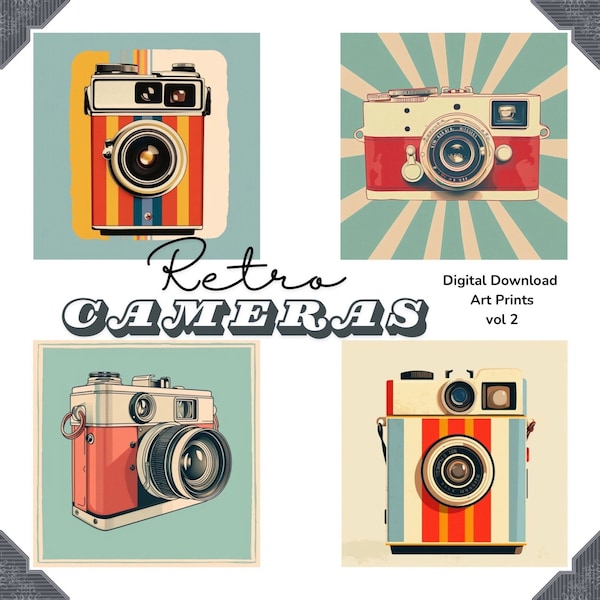 Vintage Cameras, Contemporary Art, Digital Art Download, Photographer, Printable Wall Art, Modern Decor, Home Decor, Boho, Bold, Retro
