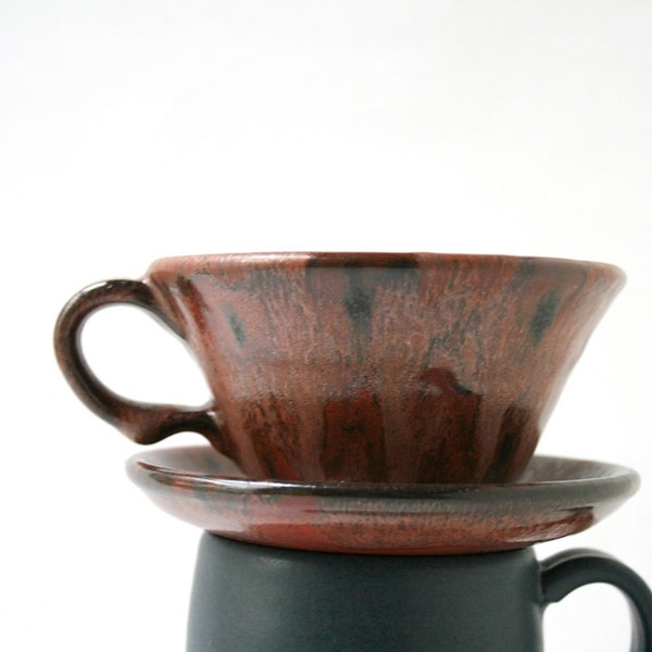 Coffee Pour Over - Bronze and Fire - Red and Bronze Spotted Stoneware Pourover