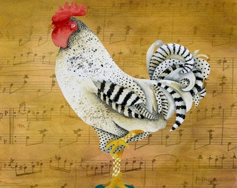 Musical Rooster Let's Get Baking Art Print