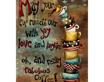 Love And Joy Coffee Digital Download Art Print - Instant Download - Printable Art - Watercolor Cups - Positive Quote Gift - Wall Decor