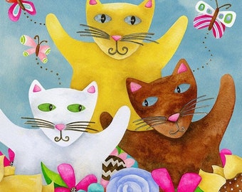 Yea Kitties In The Garden Art Print