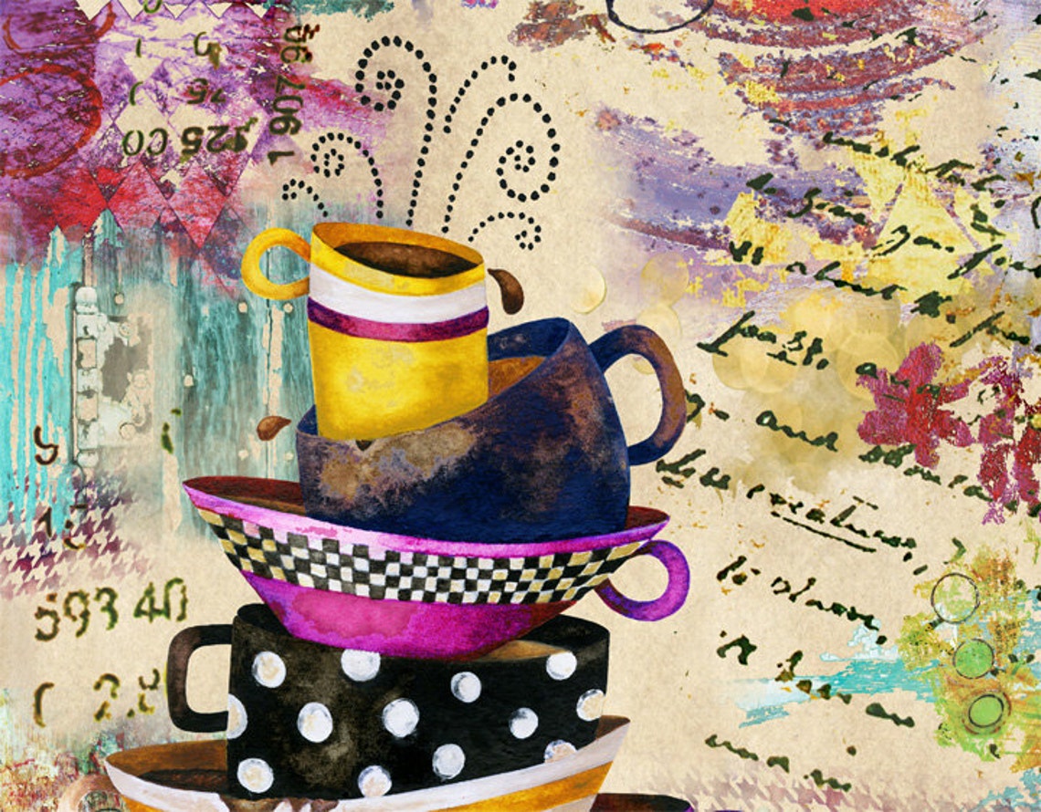 Art Print. Coffee Cups Divine. Dreamy Edition | Etsy