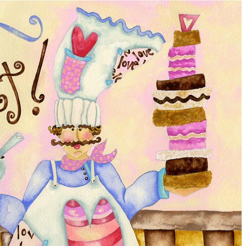 Make It Sweet Chef Art Print Chocolate Baking Cupcakes Cake Ice Cream Heart wall Decor Kitchen Bakery Dessert Home Decor Watercolor image 3