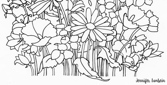 printable coloring page flowers butterflies instant etsy