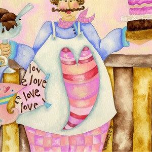 Make It Sweet Chef Art Print Chocolate Baking Cupcakes Cake Ice Cream Heart wall Decor Kitchen Bakery Dessert Home Decor Watercolor image 5