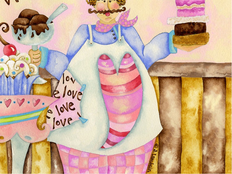 Make It Sweet Chef Art Print Chocolate Baking Cupcakes Cake Ice Cream Heart wall Decor Kitchen Bakery Dessert Home Decor Watercolor image 5