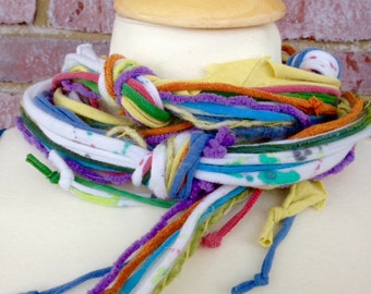 Skinny Scarf, Layered Knotted Skinny Scarf, Tie Dye T-Shirt Yarn, Colorful Skinny Scarf, Tie Dyed Scarf, Knotted Scarf, Boho Long Scarf