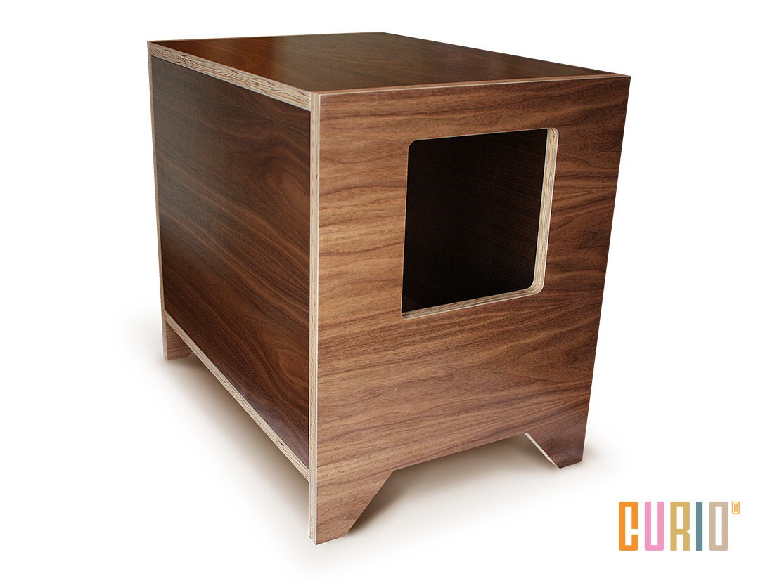 CURIO in Walnut Modern Cat Litter Box Designer Cat House Etsy
