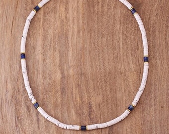 WHITE CHOKER Necklace with Howlite and Lapis Lazuli beads. Beaded stacking choker. Necklace gift.