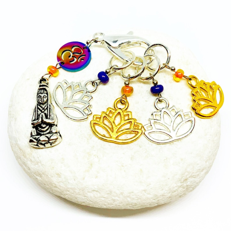 Yoga Stitch Markers-Lotus flower stitch Markers-knitting is my yoga-meditation stitch markers-yoga progress keeper-yoga pose charm-