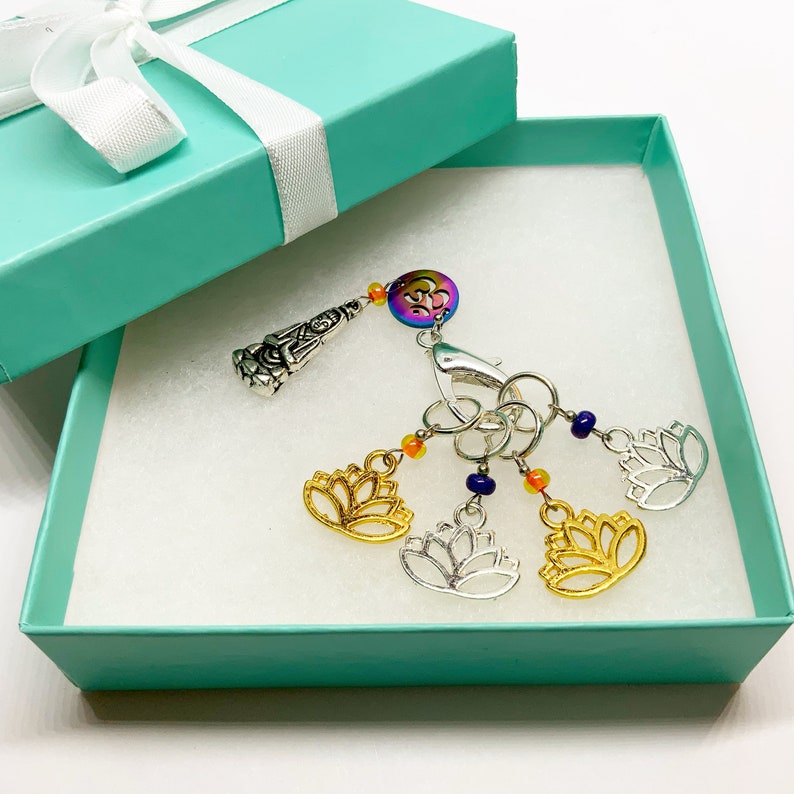 Yoga Stitch Markers-Lotus flower stitch Markers-knitting is my yoga-meditation stitch markers-yoga progress keeper-yoga pose charm-