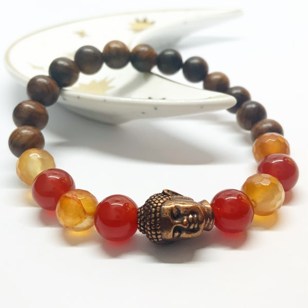 Carnelian Buddha Bracelet-Sandalwood and Carnelian bracelet-Yoga bracelet-Spiritual bracelet-Bracelet for meditation-Present for her