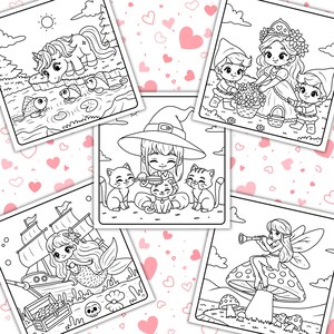 Puede incluir: Un libro para colorear con seis ilustraciones diferentes que representan un unicornio, una bruja con gatos, una sirena, un hada y dos princesas. Las ilustraciones est&aacute;n en blanco y negro y est&aacute;n listas para ser coloreadas.