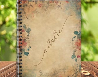 Custom Vintage Floral Journal - Personalized Retro Spiral Notebook for Women - Friend Gift - Ruled Lines.