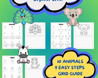 Guida facile per disegnare animali per bambini: 10 animali, 9 passaggi (schema PDF)