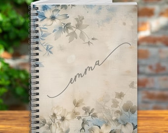 Custom Vintage Floral Notebook - Personalized Retro Spiral Journal for Her - Friend Gift - Ruled Lines.