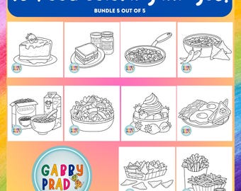 Food Coloring Pages Bundle DIGITAL DOWNLOAD, Bold and Easy Coloring Book for Adults, Cute Snacks Desserts Printable, Relaxing Activity PDF